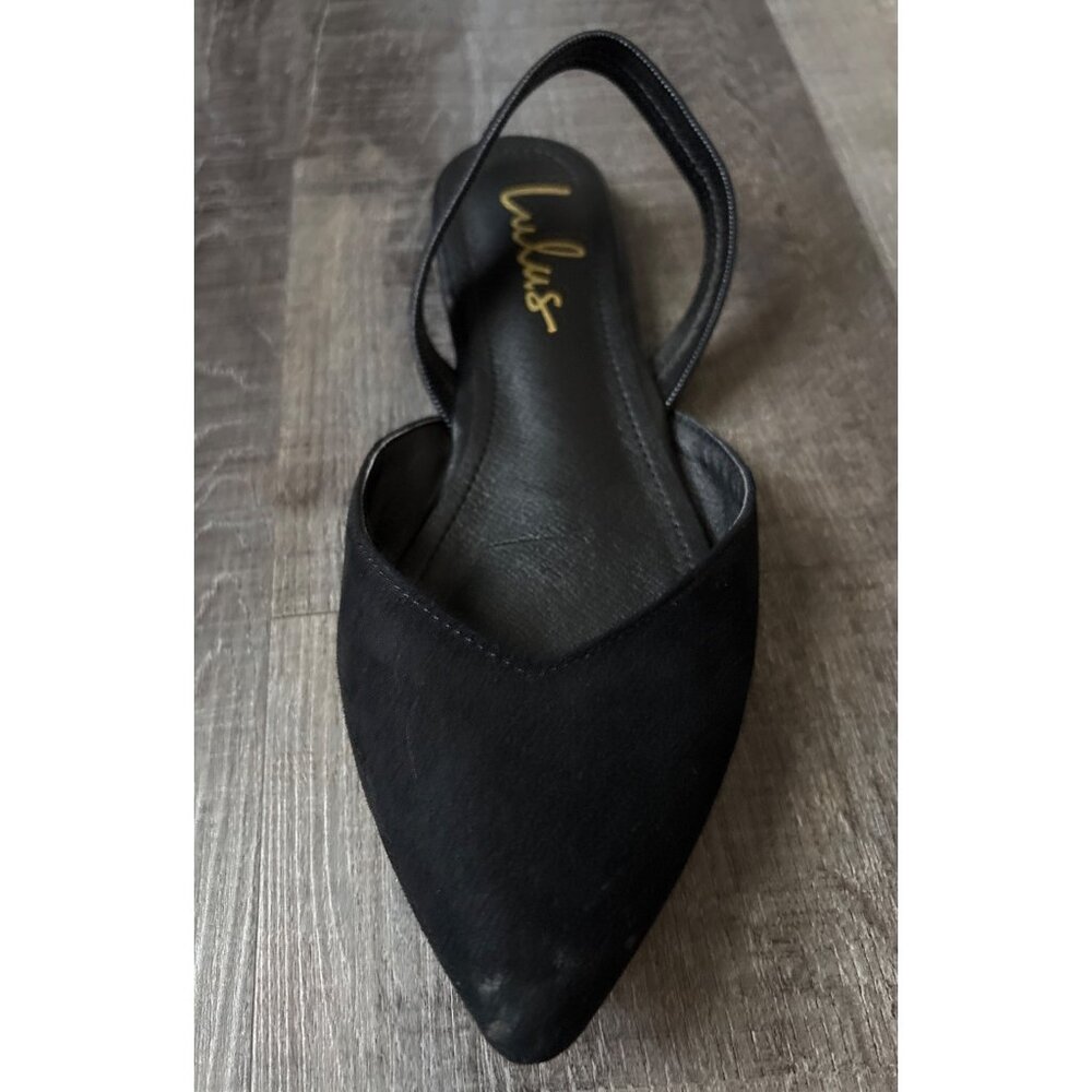 Lulus Black Suede Pointed Toe Slingback Flats Womens Shoes Vegan Suede Flat Sole - Picture 5 of 10